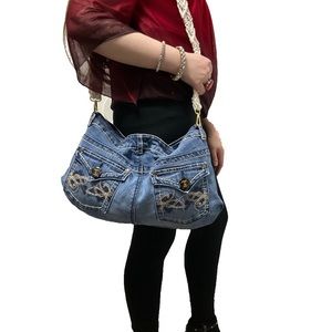 Stylish Boho & Blingy Removable Adjustable Macrame Strap Crossbody Jean Bag!